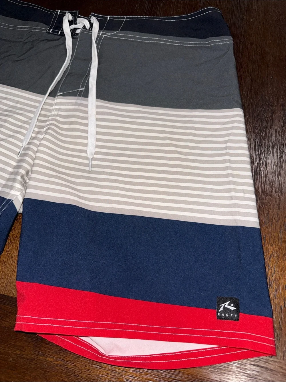 Rusty Men's Gray, Navy & Red Colorblock Swim Board Shorts 34